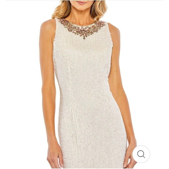 New MAC DUGGAL 93607 Ivory Fully Sequined Jewel Neck Fitted Dress Wm's (2) $298 - Picture 4 of 15